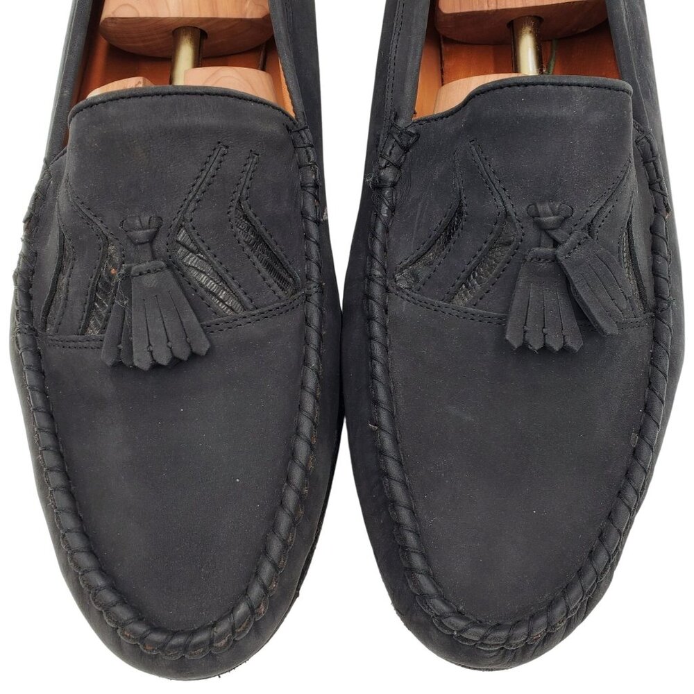 Vintage Exotic Lizard Men's 16 David Eden Italy Black Suede Dress Shoes Loafers